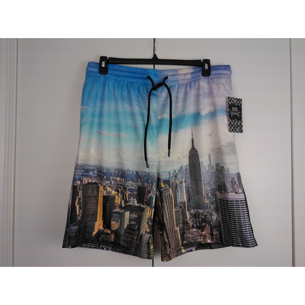 Rebel Vengeance NYC Skyline Mesh Shorts Blue Graphic Streetwear Mens 2XL NWT